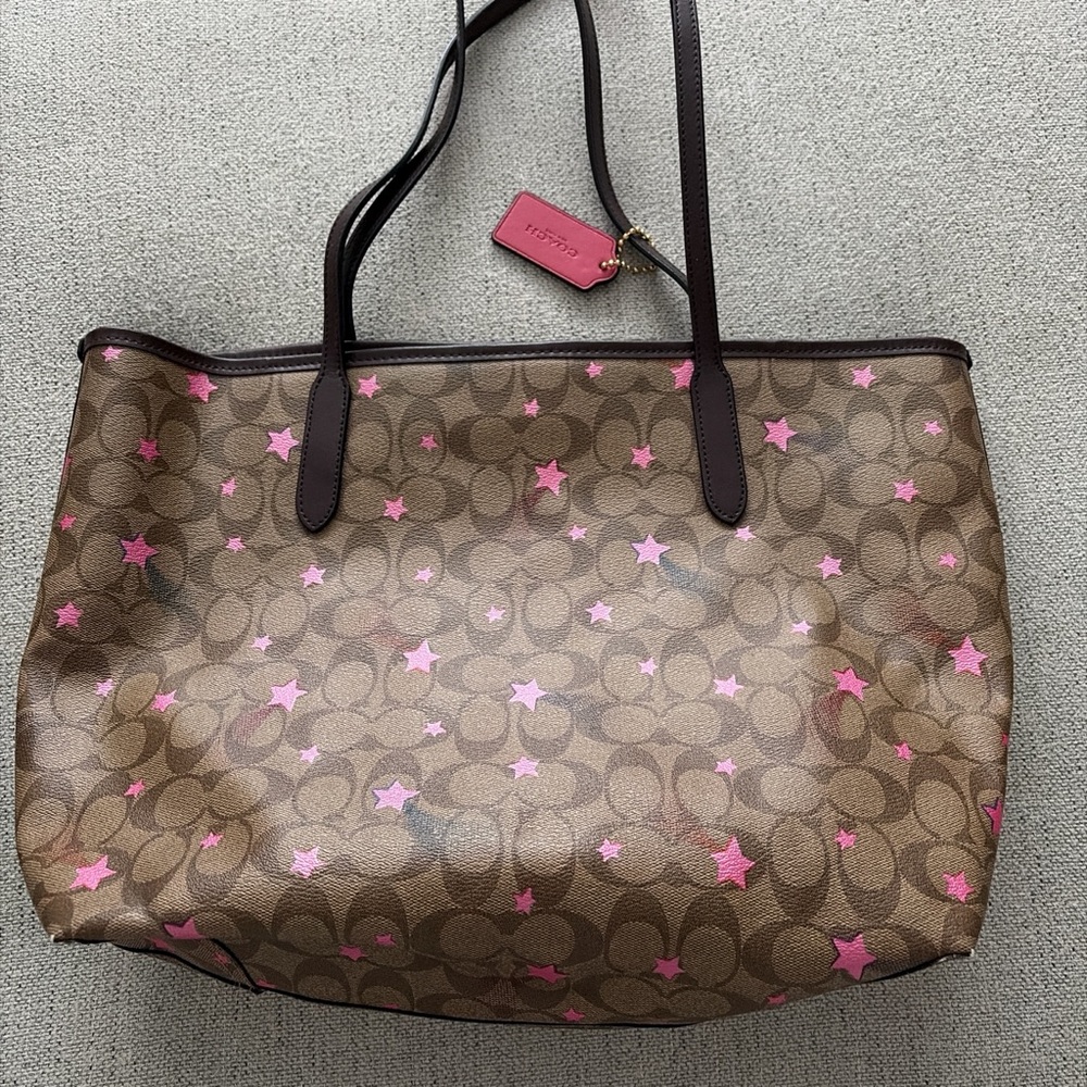 Coach Tan and Pink Star Tote Bag
